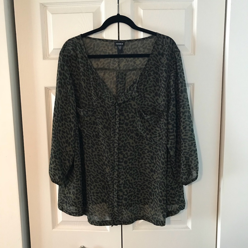Torrid Green Leopard Print Blouse
